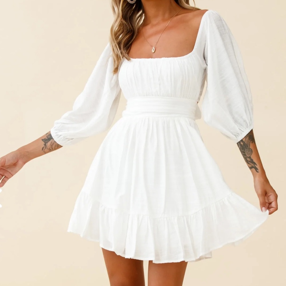 Abby Off-Shoulder Tie-Up Back Dress White